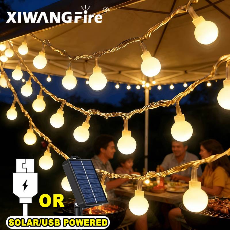 Outdoor Camping Lights String - 3-10M Solar/USB/Battery String Lights, Fairy Globe